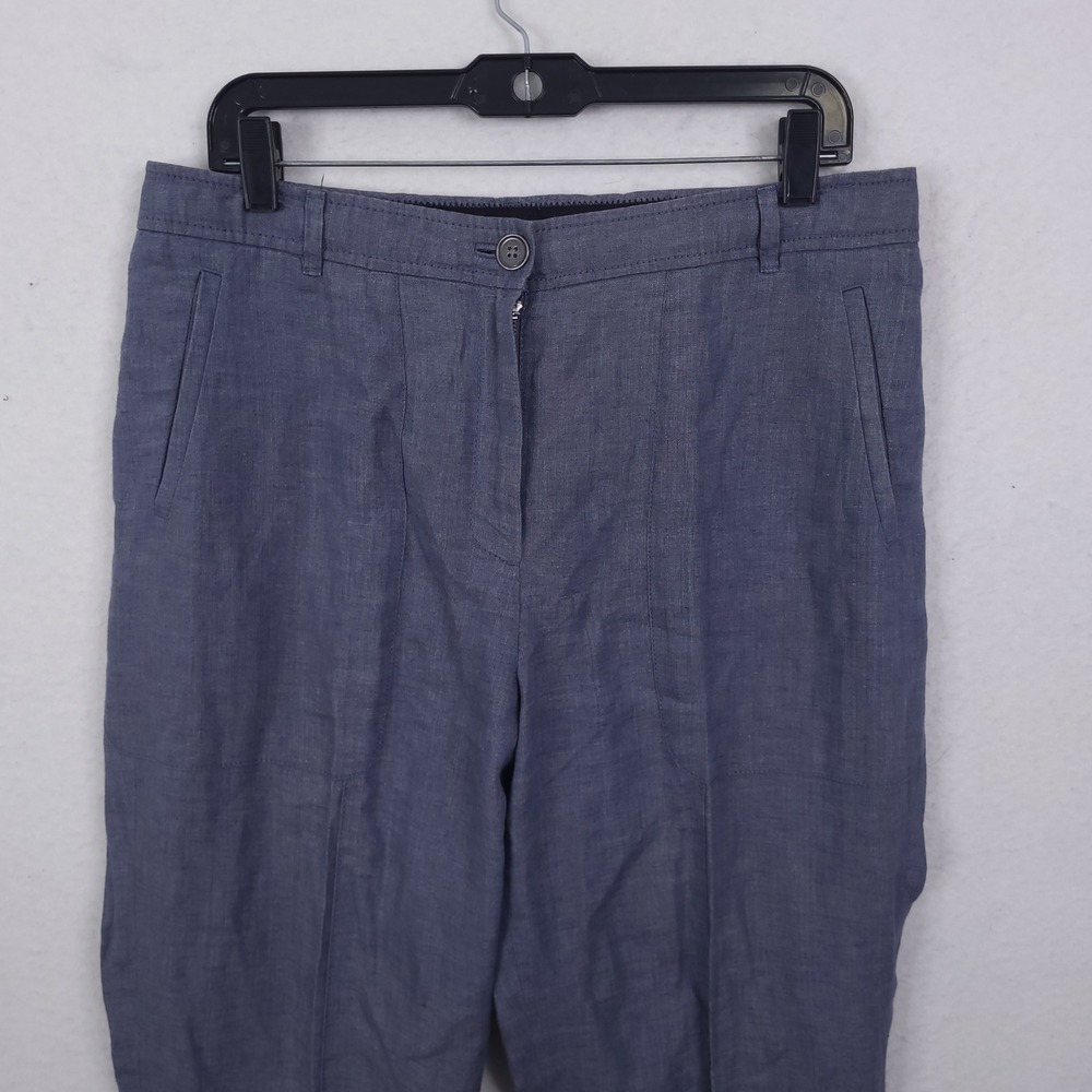 J.Crew Linen Trousers Women 12 Blue Straight Leg Lightweight Summer 34x29 - Picture 7 of 13